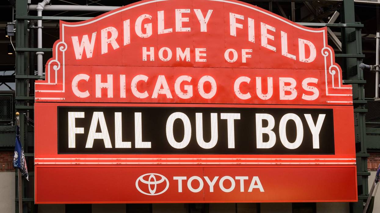 A view of the marque before Fall Out Boy perform during The Mania Tour at Wrigley Field on September 8, 2018 in Chicago, Illinois.