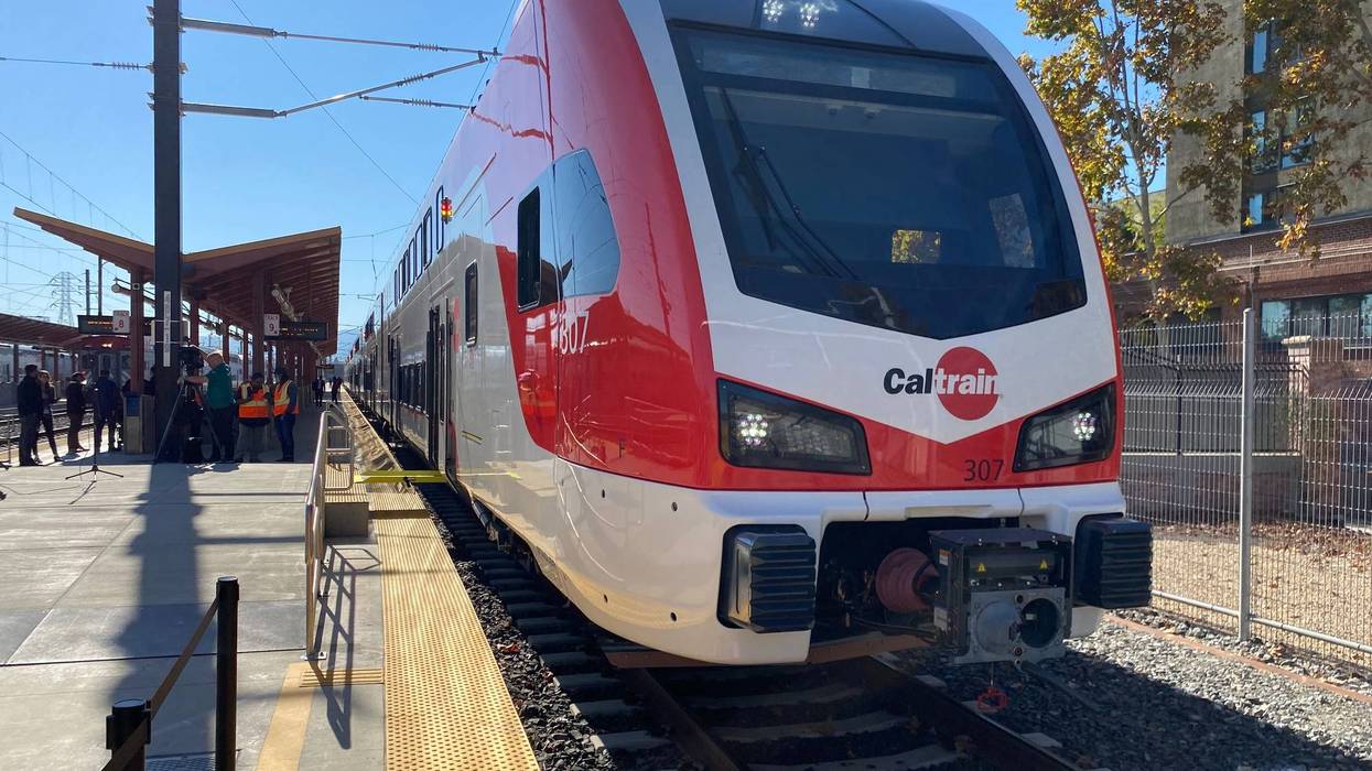 A view of the new all electric Caltrains.