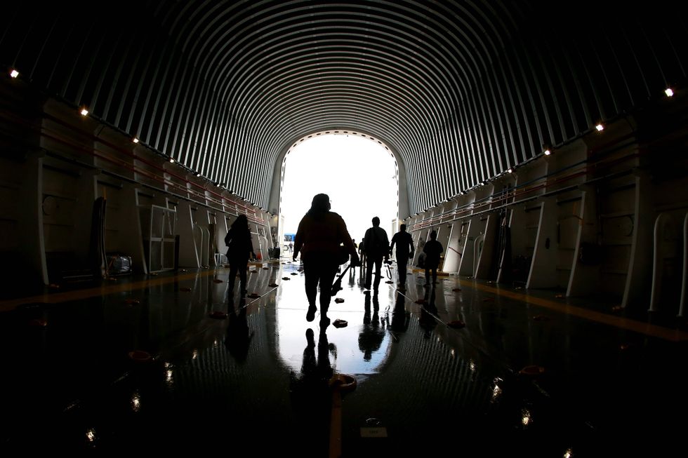 A view of the Pegasus barge that will be used to trasport the Space Launch System (SLS) complete core stage for Artemis 1 mission is seen during Artemis Day at the NASA Michoud Assembly Facility on December 09, 2019 in New Orleans, Louisiana.