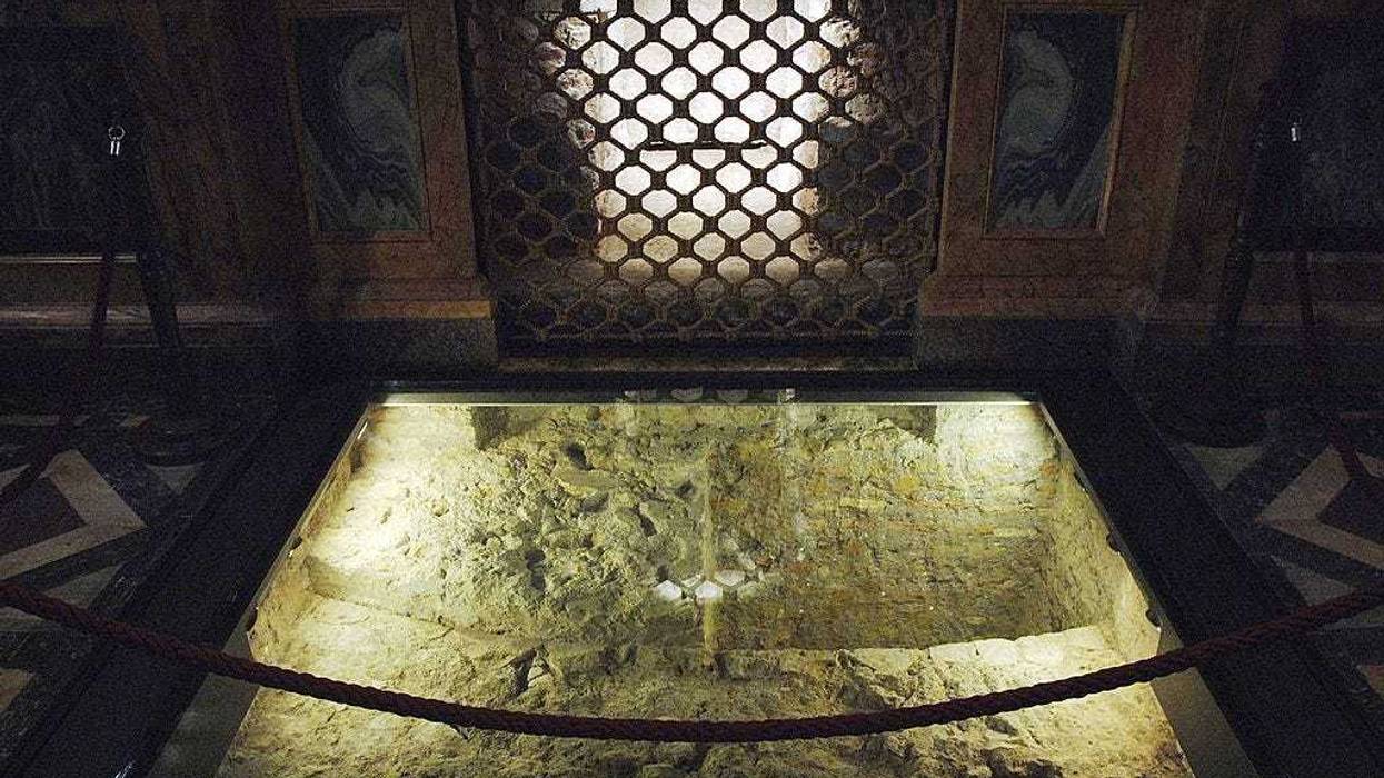 A view of the sarcophagus that archaeologists working for the Vatican have unearthed containing what they believe are the remains of St Paul the Apostle lies under the main altar of the Basilica of St. Paul Outside-the-Walls on December 12, 2006 in Rome, Italy.
