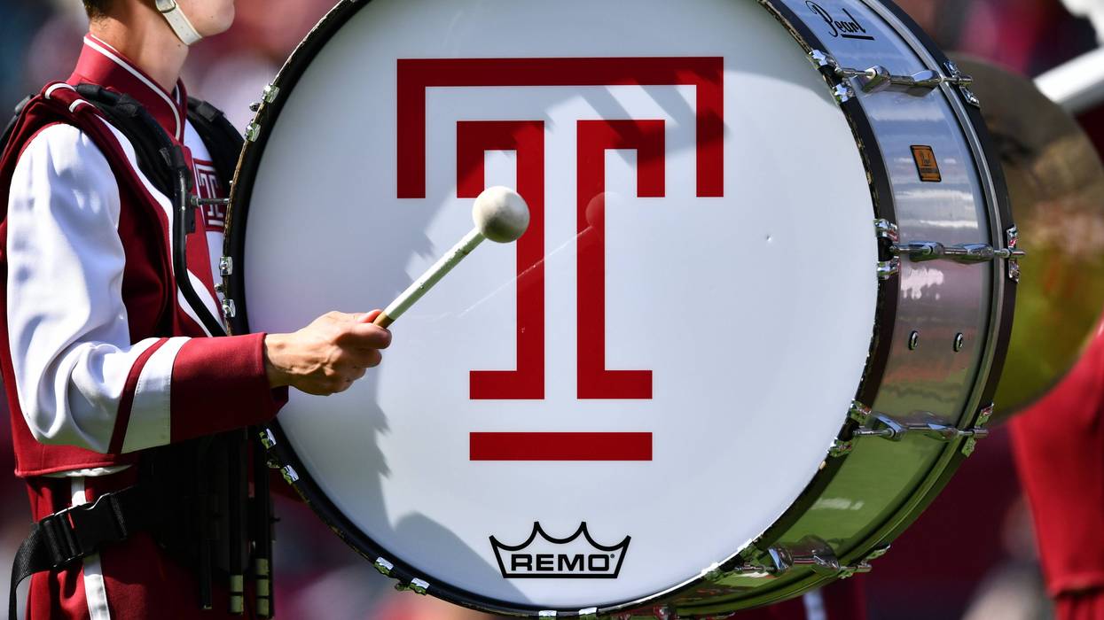 A view of the Temple University marching band before a game.