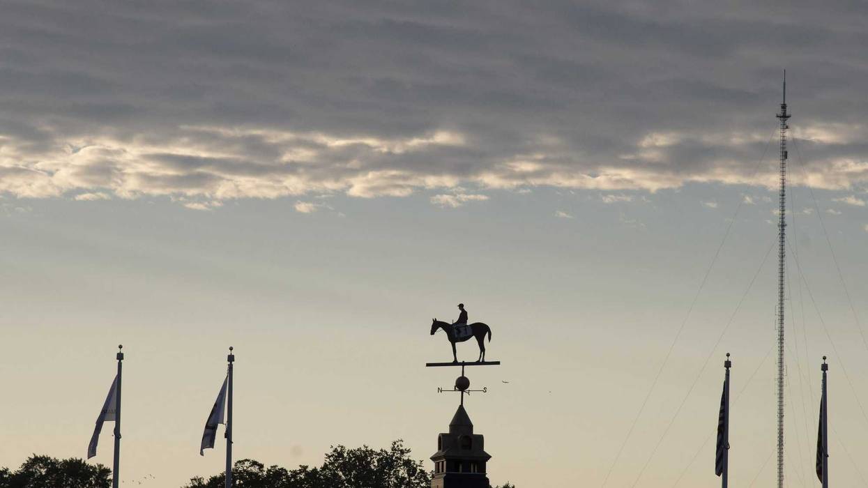 A view of the The Preakness Stakes Weather Vane during the morning training session at Pimlico Race Course.
