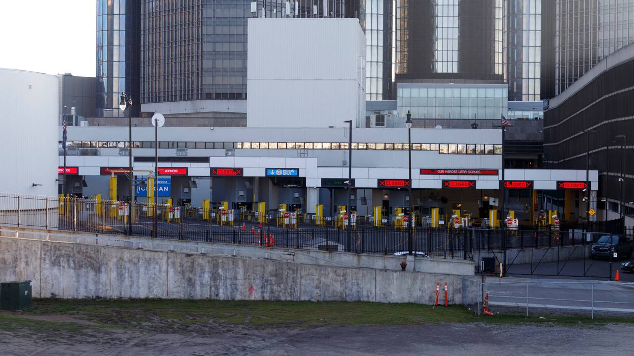 A view of the U.S.-Canada border crossing on April 8, 2020 from Detroit, Michigan