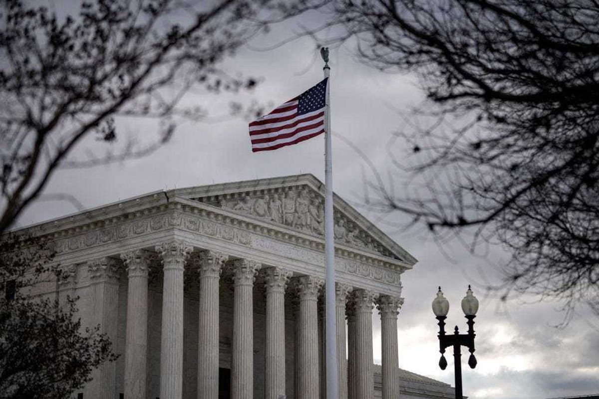 A view of the U.S. Supreme Court on January 18, 2022 in Washington, DC. On Tuesday the Supreme Court is hearing a case on whether the city of Boston may stop a Christian flag from flying over City Hall. (Photo by Drew Angerer/Getty Images)