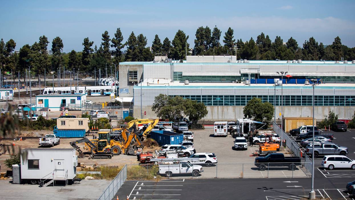 A view of the Valley Transportation Authority (VTA) light-rail yard where a mass shooting occurred on May 26, 2021 in San Jose, California. A VTA employee opened fire at the yard, with preliminary reports indicating nine people dead including the gunman.