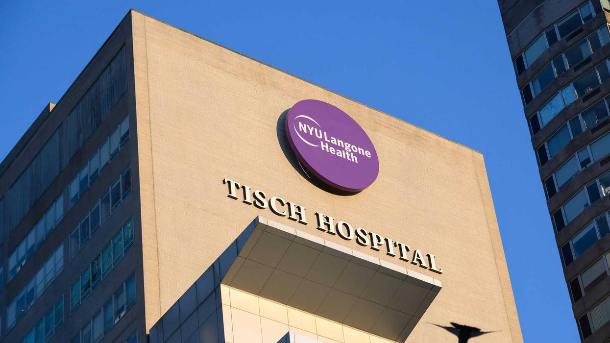 A view outside NYU Langone Health Hospital on April 15, 2020, in New York City.