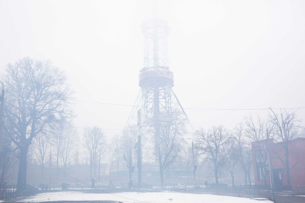 A view to a damaged TV Tower on March 2, 2022 in Kyiv, Ukraine