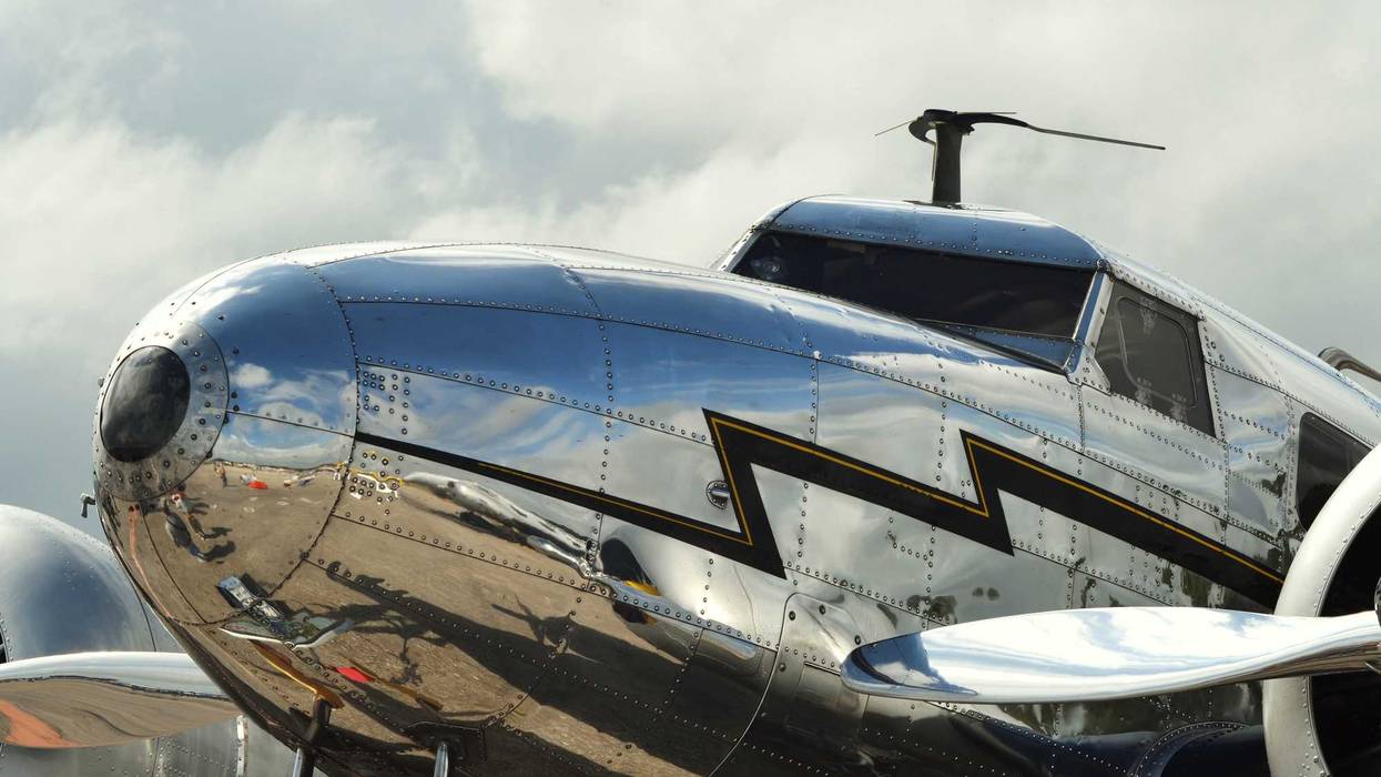 A vintage 1930s Lockheed Model 10 Electra, the type of plane flown by Amelia Earhart.