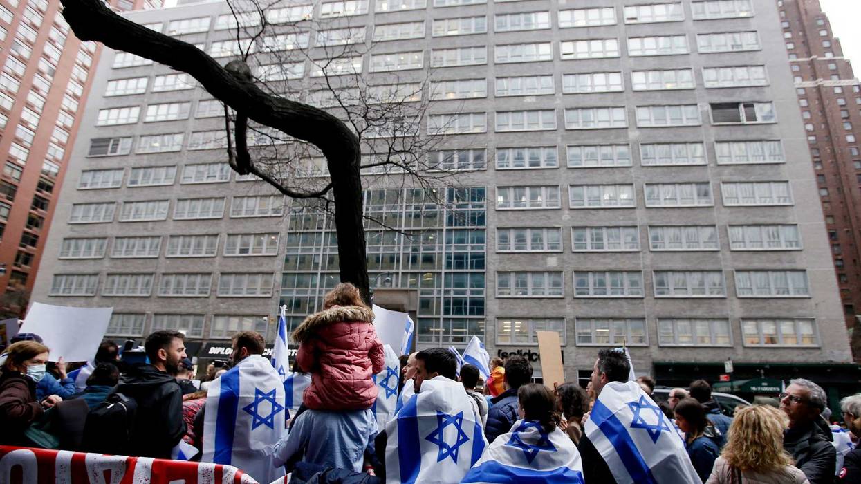 A Virginia college student was arrested for allegedly plotting an attack on the Israeli Consulate in Manhattan, seen here during a demonstration in March 2023