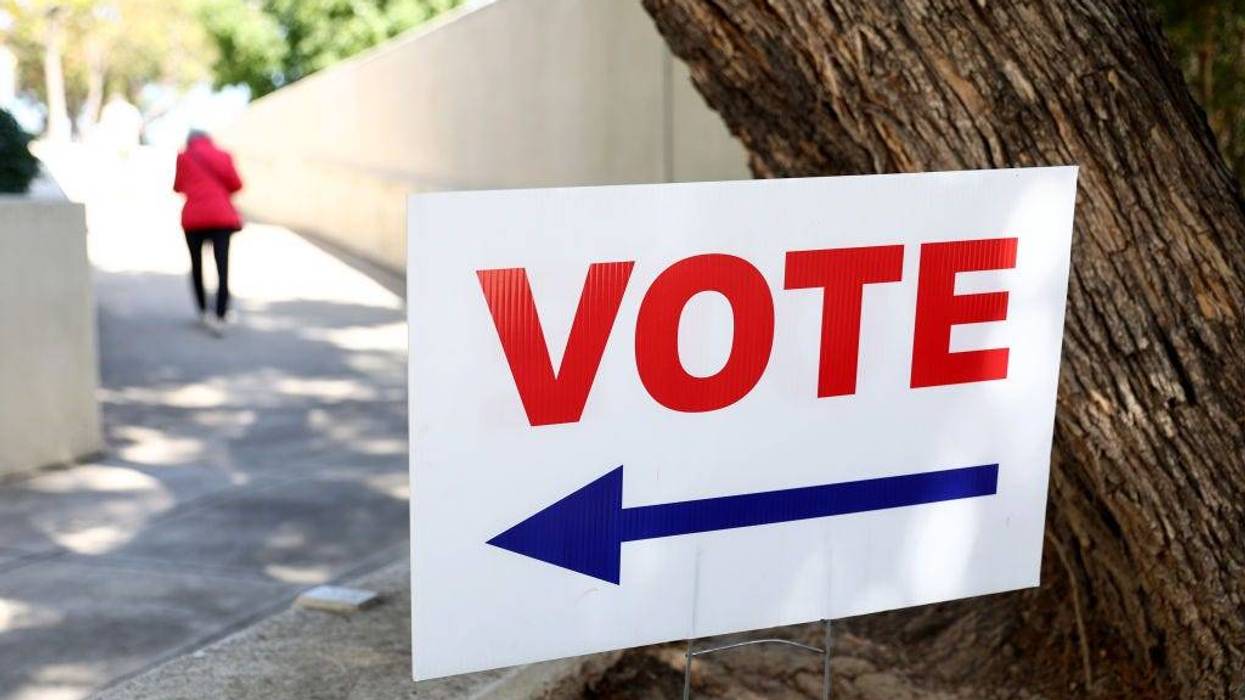 A 'Vote' sign is posted at the Orange County Registrar of Voters less than two weeks before midterms Election Day on October 27, 2022 in Santa Ana, California.