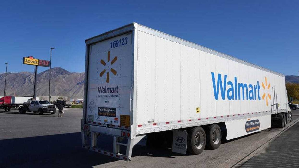 A Walmart truck pulls away after fueling up along with other truckers at the Loves Truck stop on November 5, 2021 in Springville, Utah.