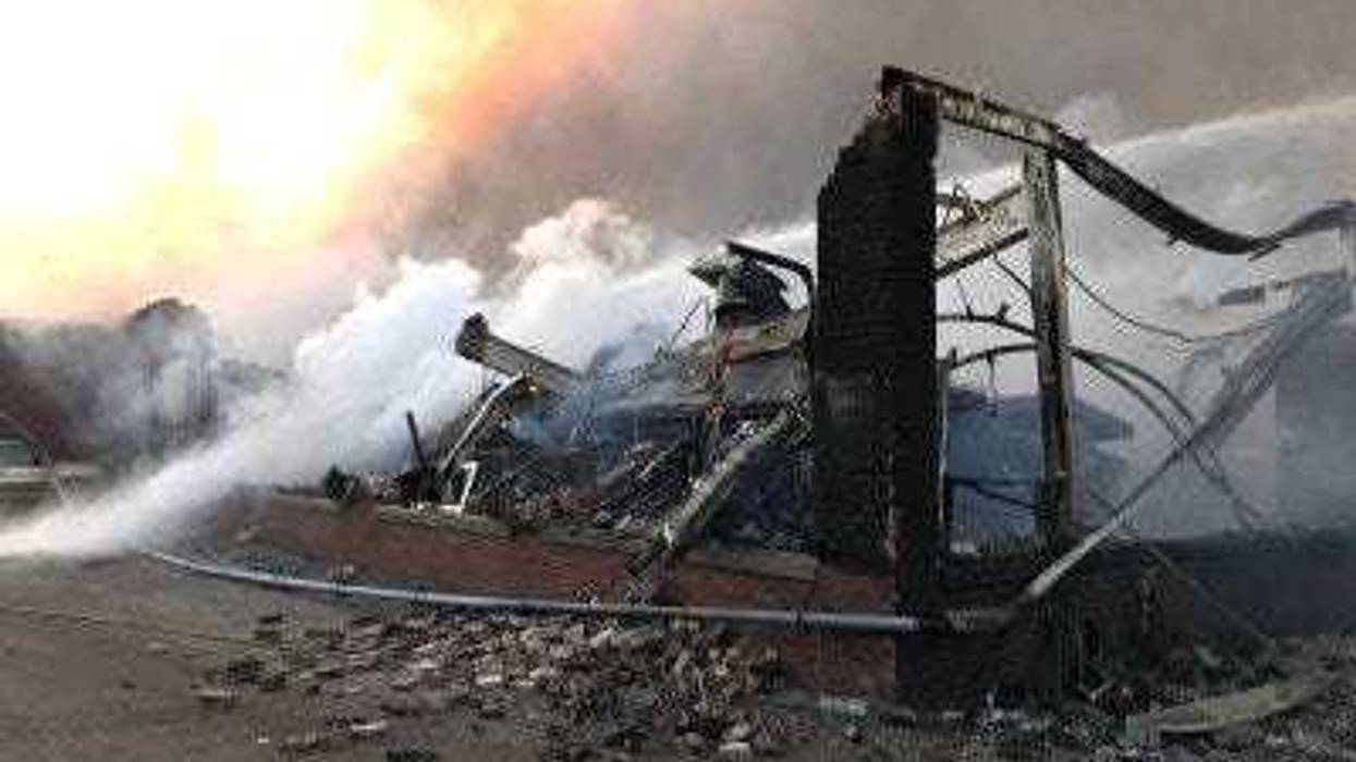 A warehouse collapsed in a fire at Newly Weds Foods in the 4100 block of West Wrightwood on April 2, 2019.