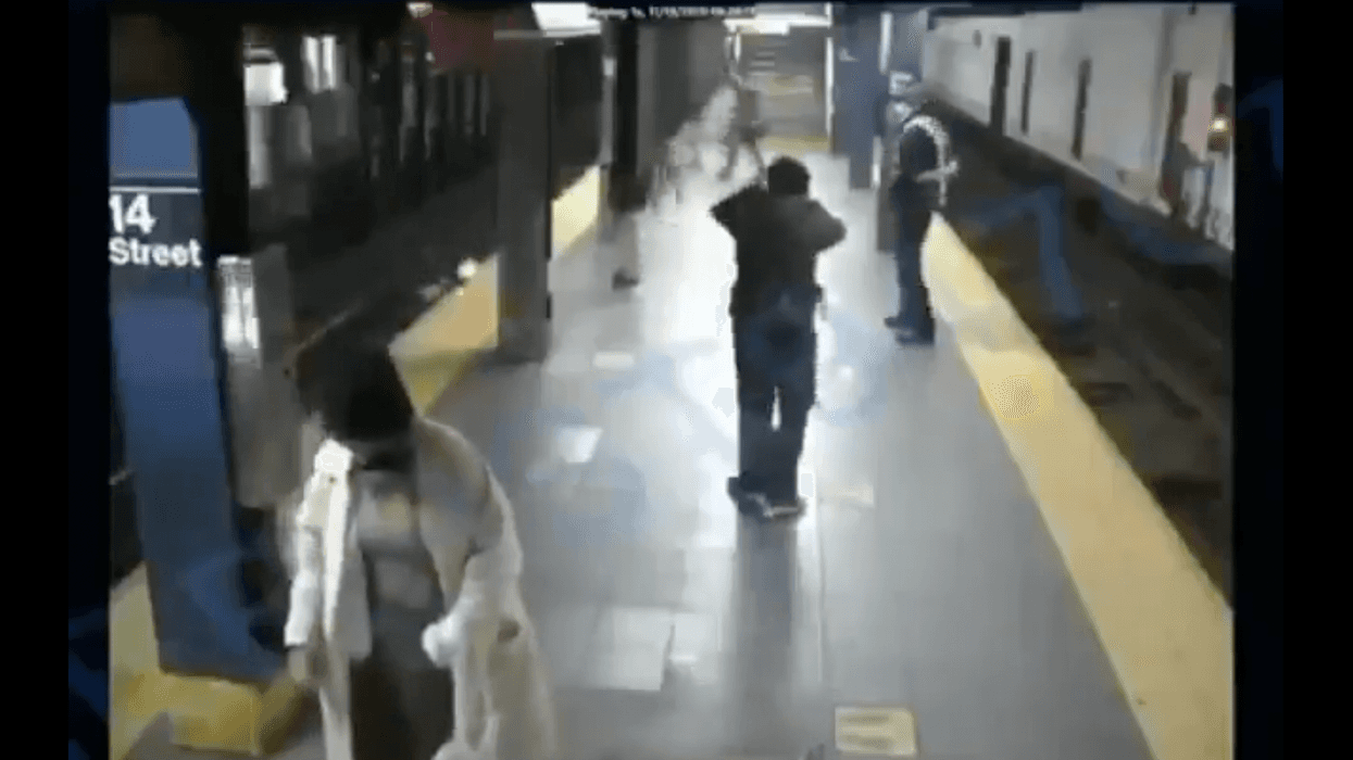 A woman being shoved to the subway tracks at Union Square station.