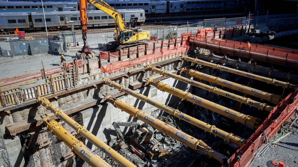 A worker at a construction site for the Gateway Program Hudson Tunnel Project in New York