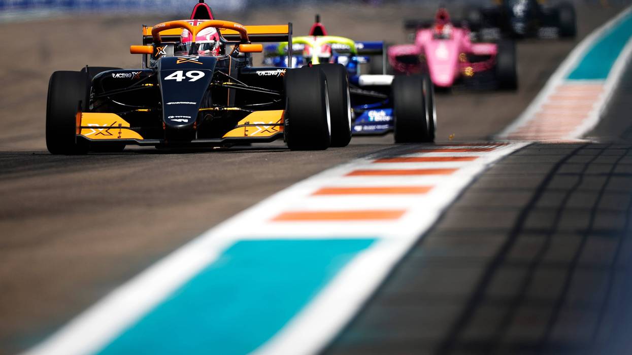 Abbi Pulling of Great Britain and Racing X (49) drives during race 2 of W Series Round 1 at Miami International Autodrome on May 08, 2022 in Miami, Florida.