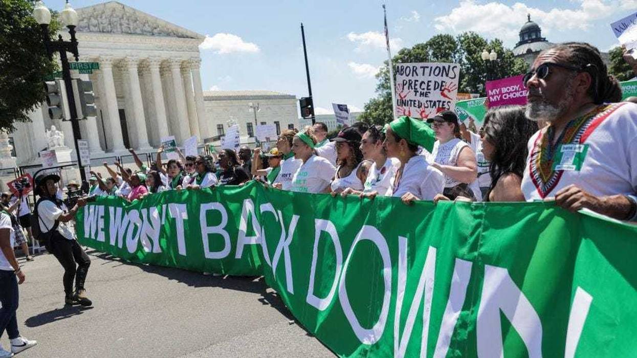 Abortion rights activists protest outside the U.S. Supreme Court on the last day of their term on June 30, 2022 in Washington, DC.