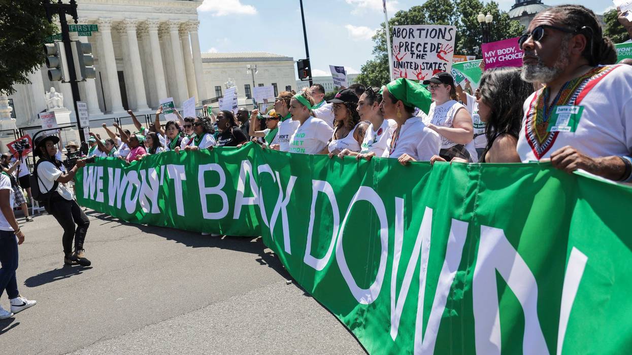 Abortion rights activists protest outside the U.S. Supreme Court on the last day of their term on June 30, 2022 in Washington, DC.