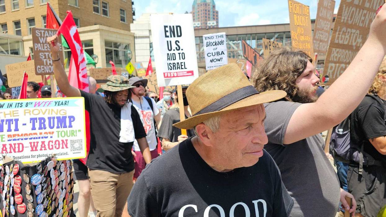 About 1,000 people march near the site of the Republican National Convention in Milwaukee on July 15, 2024. The Coalition to March on the RNC consists of more than 120 organizations focused on human rights.