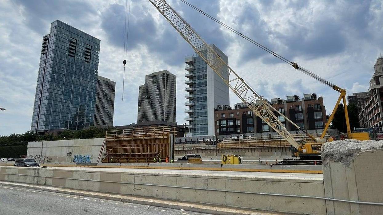 Abutment and pier construction along Front Street for CAP construction, July 2024.