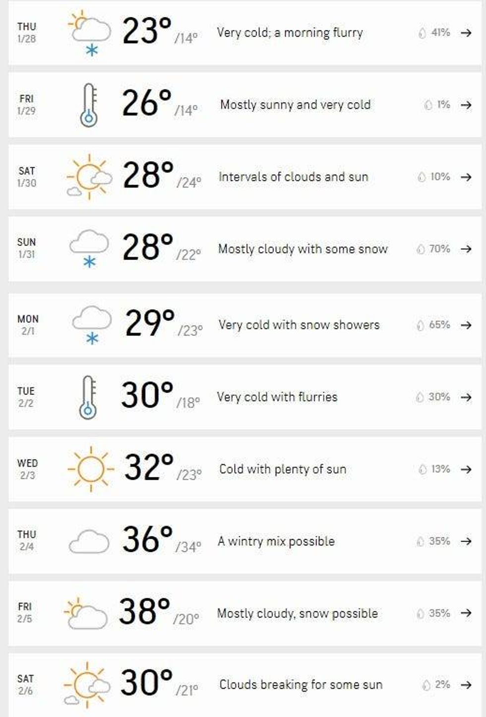 AccuWeather forecast for Detroit