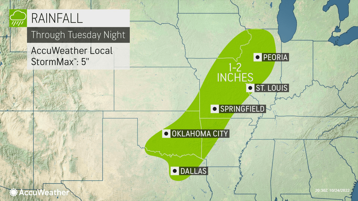 AccuWeather forecasters say the St. Louis area could have heavy downpours through the midday Tuesday