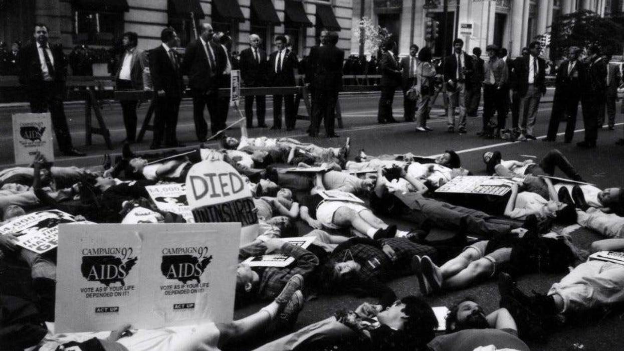 ACT-UP demonstration outside of the Bellevue Hotel in Center City Philadelphia in 1991.