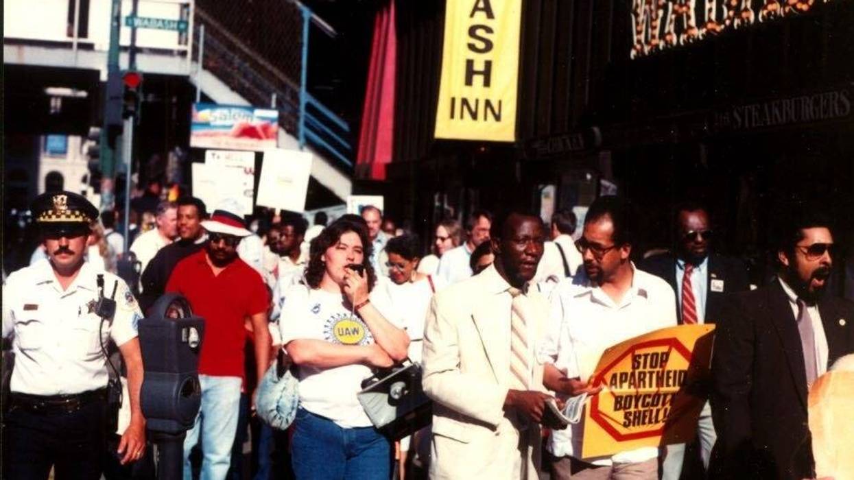 Activists demonstrate in the 1980s in Chicago's Loop