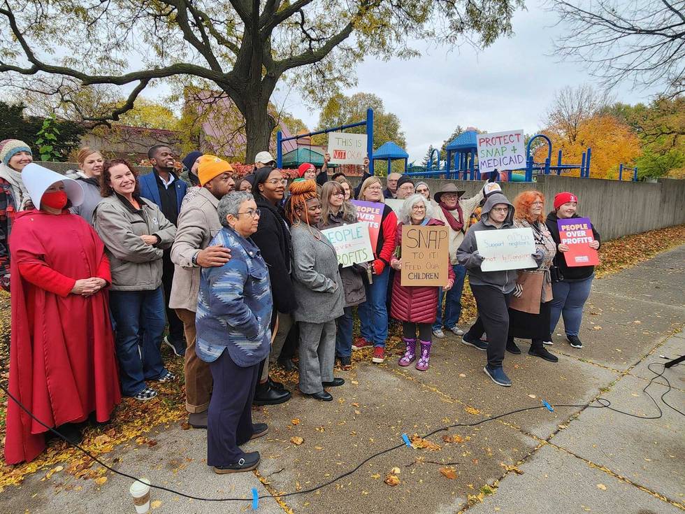 Activists gather in St. Paul to speak out on the imminent cuts to federal food assistance programs.