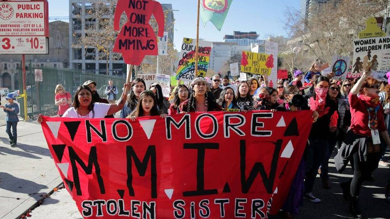 Activists march for missing and murdered Indigenous women at the Women's March California 2019 on January 19, 2019 in Los Angeles, California.