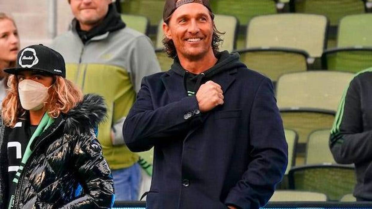 Actor and FC Austin minority owner Matthew McConaughey smiles before the game against FC Cincinnati at Q2 Stadium
