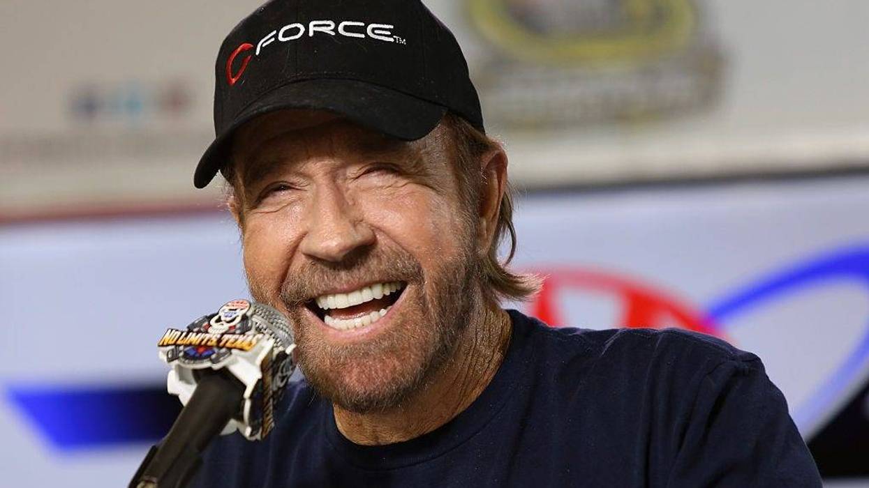 Actor Chuck Norris speaks with the media during a press conference prior to the NASCAR Sprint Cup Series AAA Texas 500 at Texas Motor Speedway on November 6, 2016 in Fort Worth, Texas.