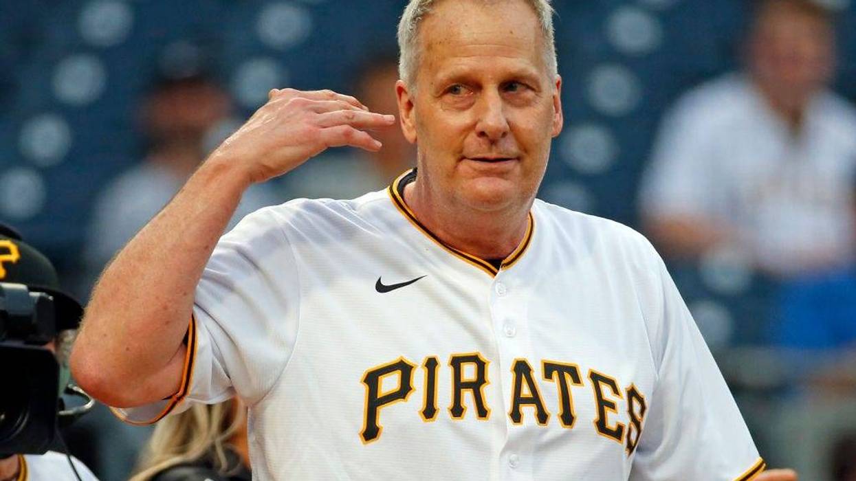 Actor Jeff Daniels is seen before the game between the Pittsburgh Pirates and the Los Angeles Dodgers