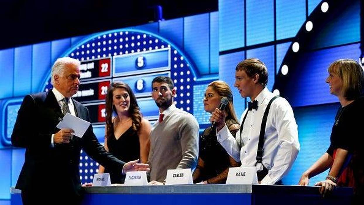 Actor John O'Hurley leads a game of Swimmer Family Feud.