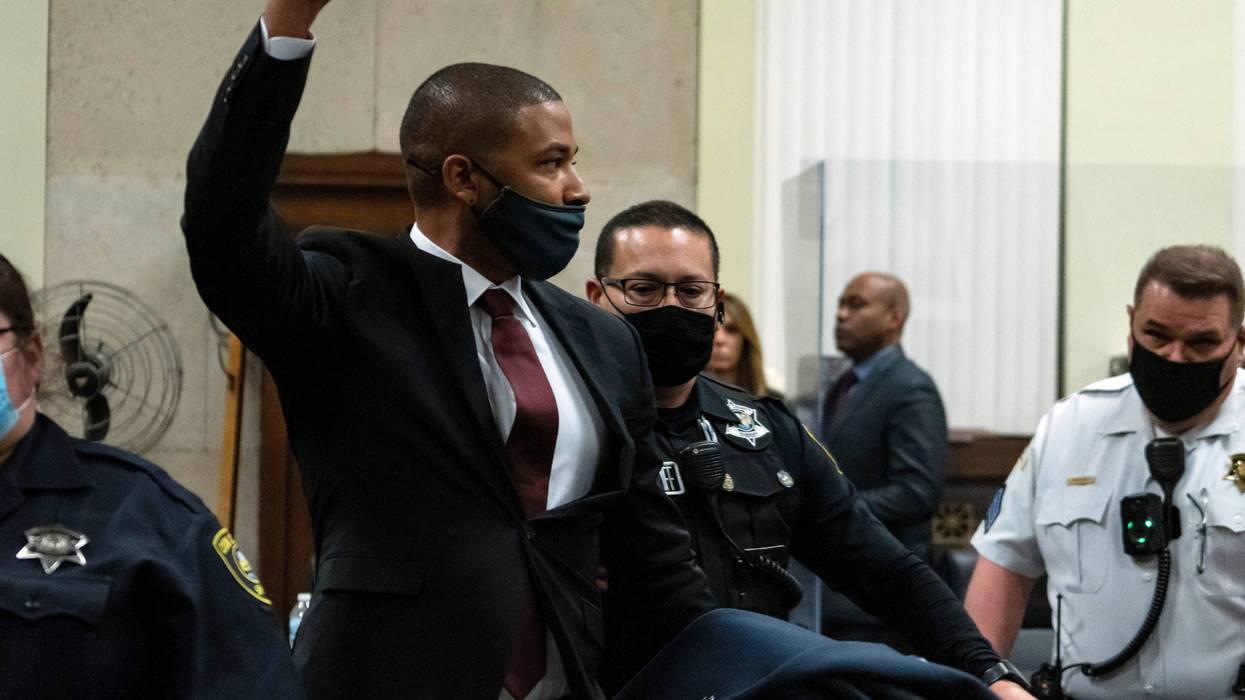 Actor Jussie Smollett is led out of the courtroom after being sentenced at the Leighton Criminal Court Building on March 10, 2022 in Chicago, Illinois.