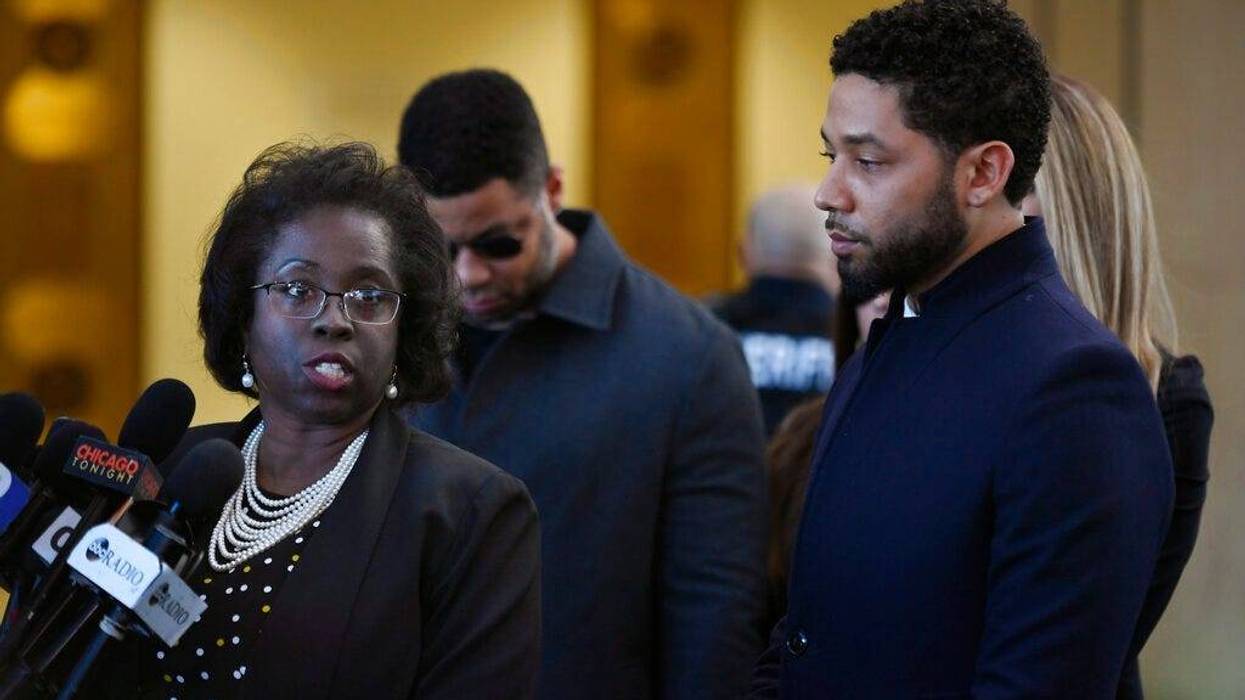 Actor Jussie Smollett, right, stands next to his attorney Patrica Brown Holmes during a news conference at Cook County Court after Smollett's charges were dropped Tuesday, March 26, 2019, in Chicago