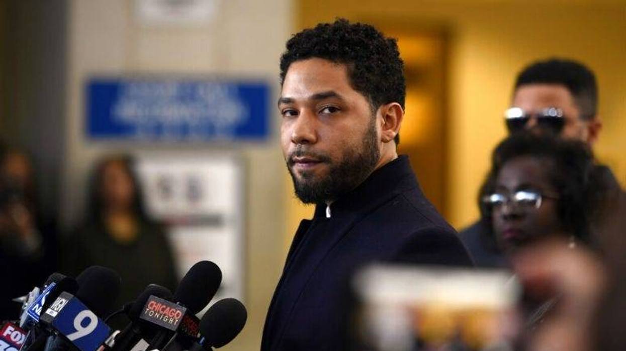 Actor Jussie Smollett talks to the media before leaving Cook County Court after his charges were dropped.