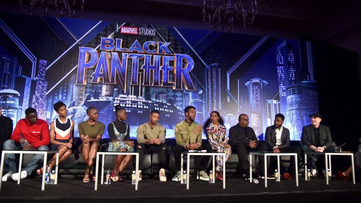 Actors Daniel Kaluuya, Letitia Wright, Danai Gurira, Lupita Nyong'o, Michael B. Jordan, Chadwick Boseman, Angela Bassett, and Forest Whitaker, and director Ryan Coogler attend the Marvel Studios' "Black Panther" press junket in Jan. 2018 in Beverly Hills.