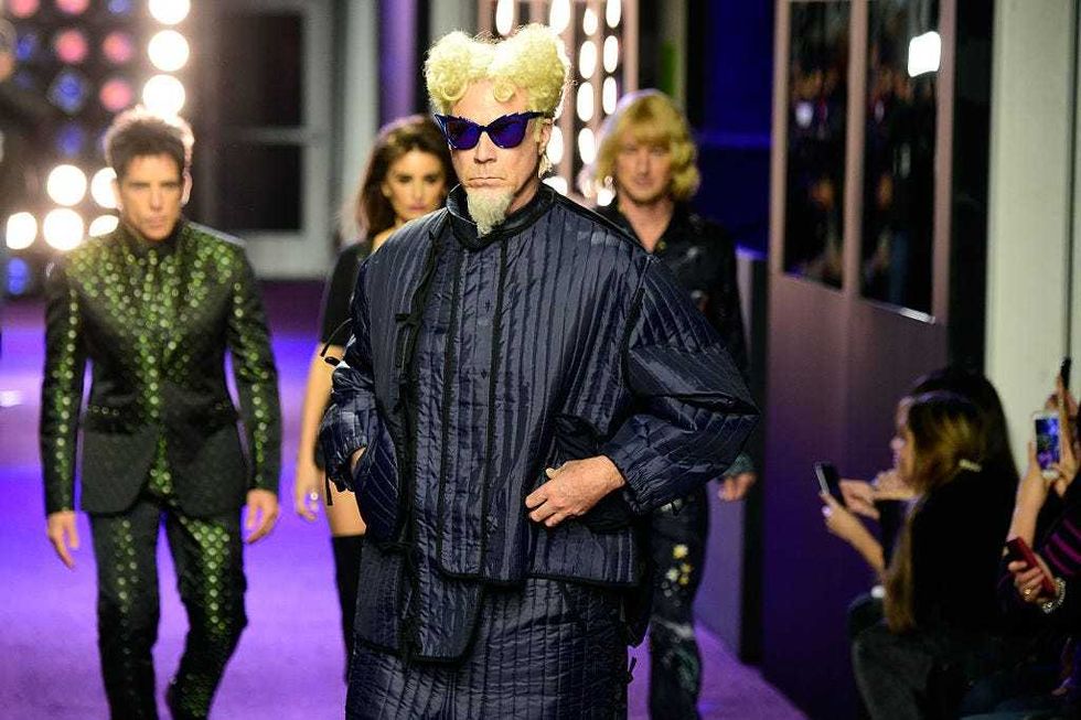 : Actors Will Ferrell (C) and Ben Stiller, Penelope Cruz and Owen Wilson walk the runway during the "Zoolander No. 2" World Premiere at Alice Tully Hall on February 9, 2016 in New York City.