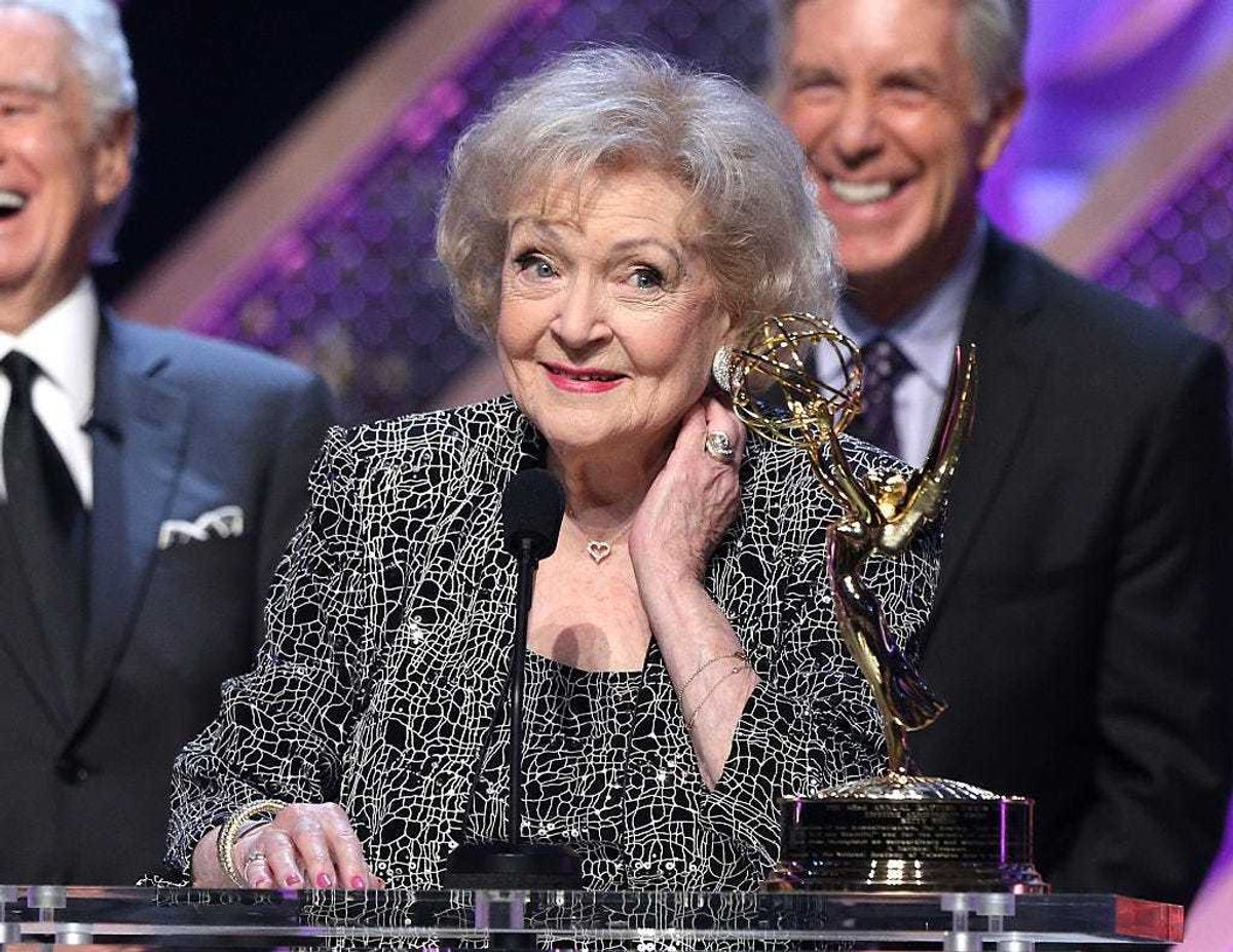 Actress Betty White accepts Daytime Emmy Lifetime Achievement Award onstage during The 42nd Annual Daytime Emmy Awards at Warner Bros. Studios on April 26, 2015 in Burbank, California. (Photo by Jesse Grant/Getty Images for NATAS)