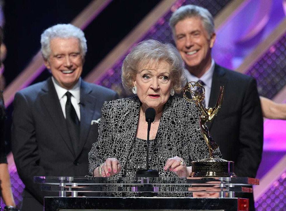 Actress Betty White accepts Daytime Emmy Lifetime Achievement Award onstage during The 42nd Annual Daytime Emmy Awards at Warner Bros. Studios on April 26, 2015 in Burbank, California. (Photo by Jesse Grant/Getty Images for NATAS)