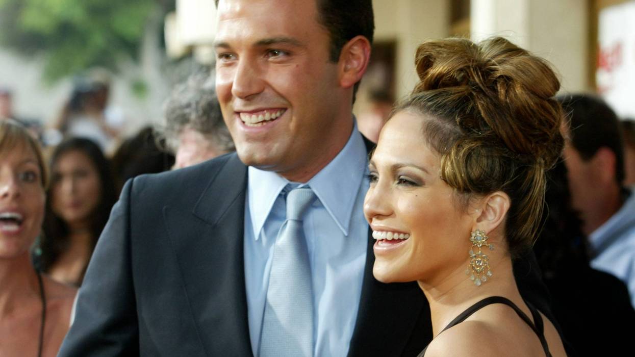 Actress Jennifer Lopez and actor Ben Affleck attend the premiere of Revolution Studios' and Columbia Pictures' film "Gigli" at the Mann National Theatre July 27, 2003 in Westwood, California. "Gigli" opens nationwide on August 1, 2003.
