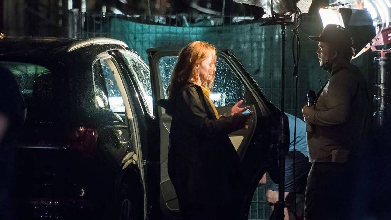 Actress Lauren Ambrose is seen filming a scene for season 4 of the Apple TV+ streaming series "Servant," on July 20, 2022, in Philadelphia.