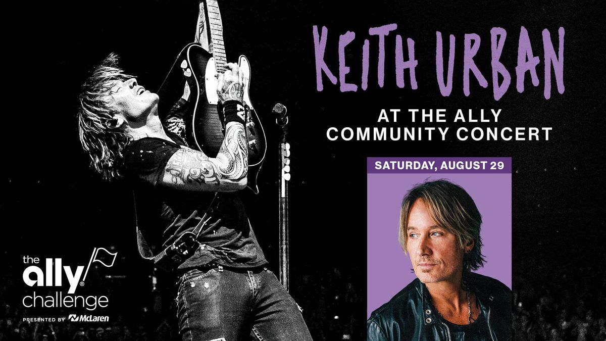 Ad for Keith Urban's Ally Community Concert, featuring him playing guitar & a headshot.