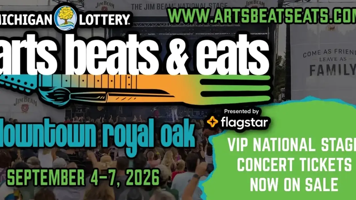 Ad for Michigan Lottery Arts, Beats & Eats festival, Royal Oak, Sep 4-7, 2026. Tickets on sale.