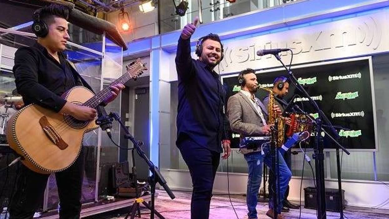 Adrian Gloria, Adrian Zamarripa, Israel Oviedo and Manuel Borrego of La Energia Nortena perform on SiriusXM's Aguila Channel at the SiriusXM Studios on May 23, 2019 in New York City.