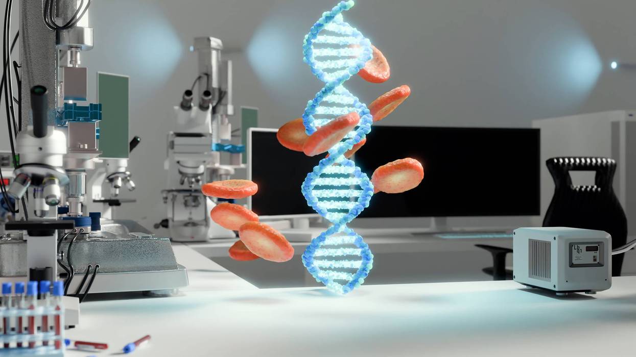 Advanced DNA Technology in Modern research laboratory workstation, Holographic DNA Model, AI-Powered Genomic Analysis, genetic diseases, Gene Therapies 4K stock video