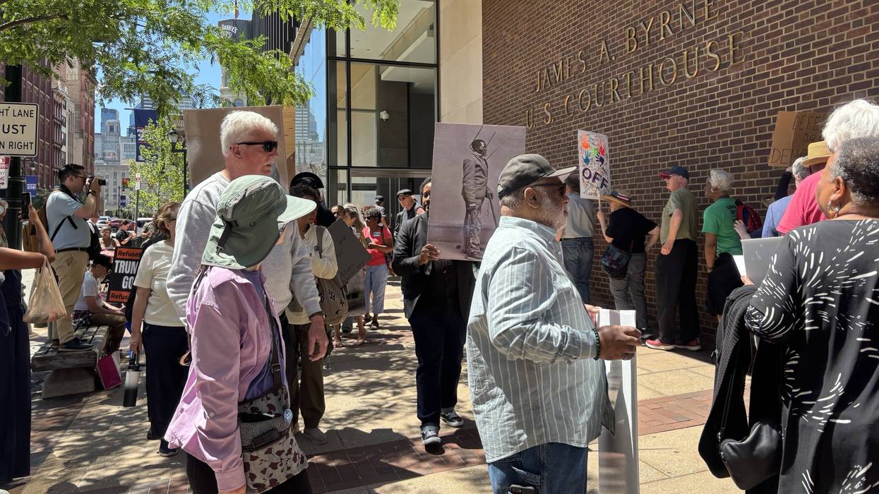 Advocates for the President's House exhibit rally outside the Federal Courthouse on Tuesday, June 2, before arguments begin before the Third Circuit Court of Appeals.