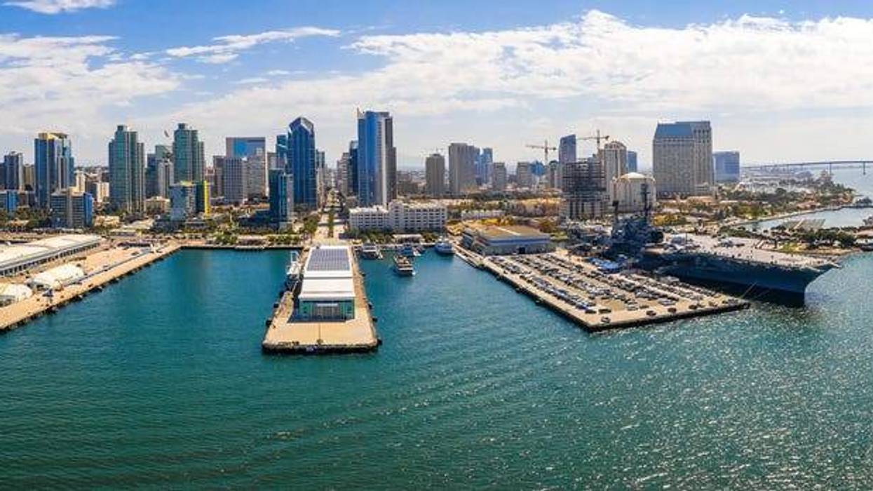 Aerial panoramic view of the city skyline of the port of San Diego, California
