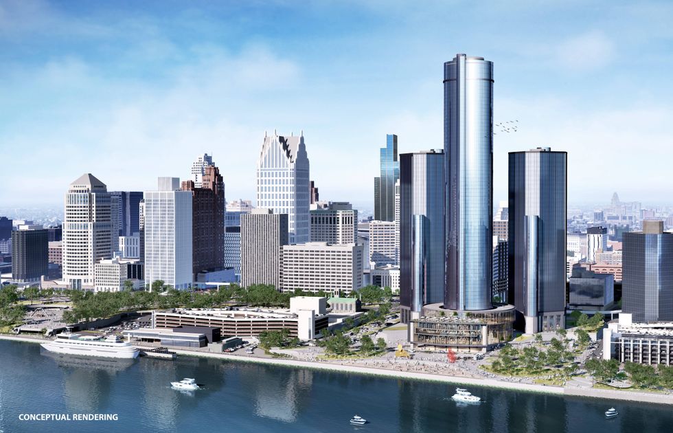Aerial rendering of proposed Renaissance Center redevelopment
