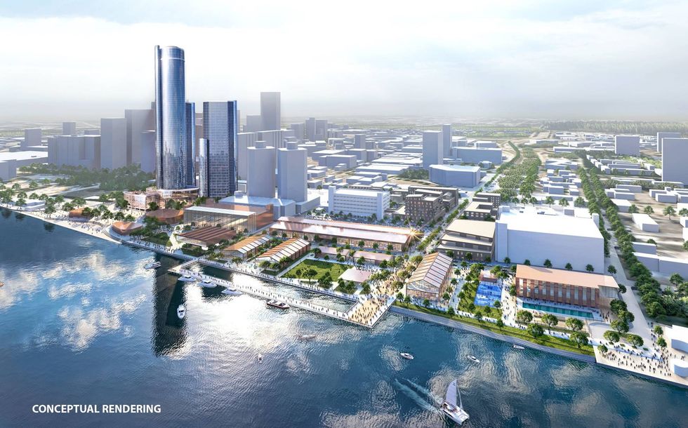 Aerial rendering of redeveloped Renaissance Center